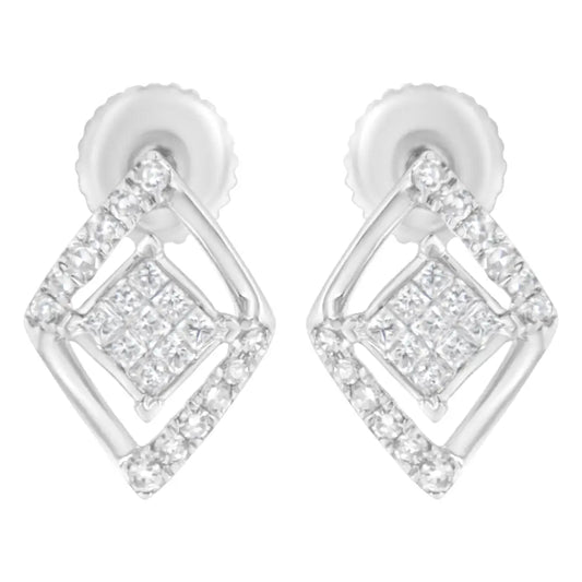 10k White Gold 1/3 Cttw Princess-cut Diamond Double Triangle Composite Stud Earrings (h-i Color Si1-si2 Clarity) - Fine