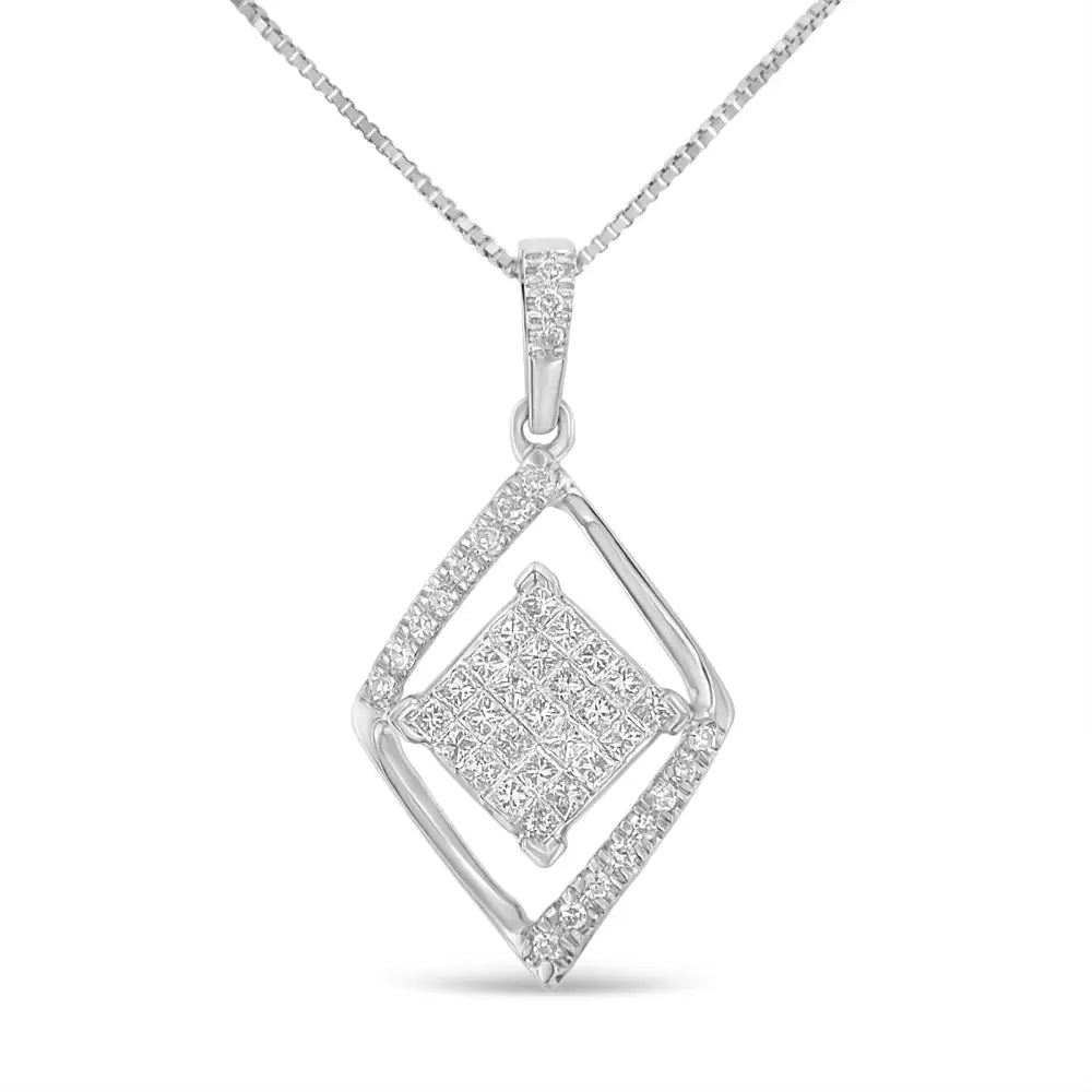 10k White Gold 1/3 Cttw Round and Princess-cut Diamond Double Triangle 18’’ Pendant Necklace (h-i Color Si1-si2