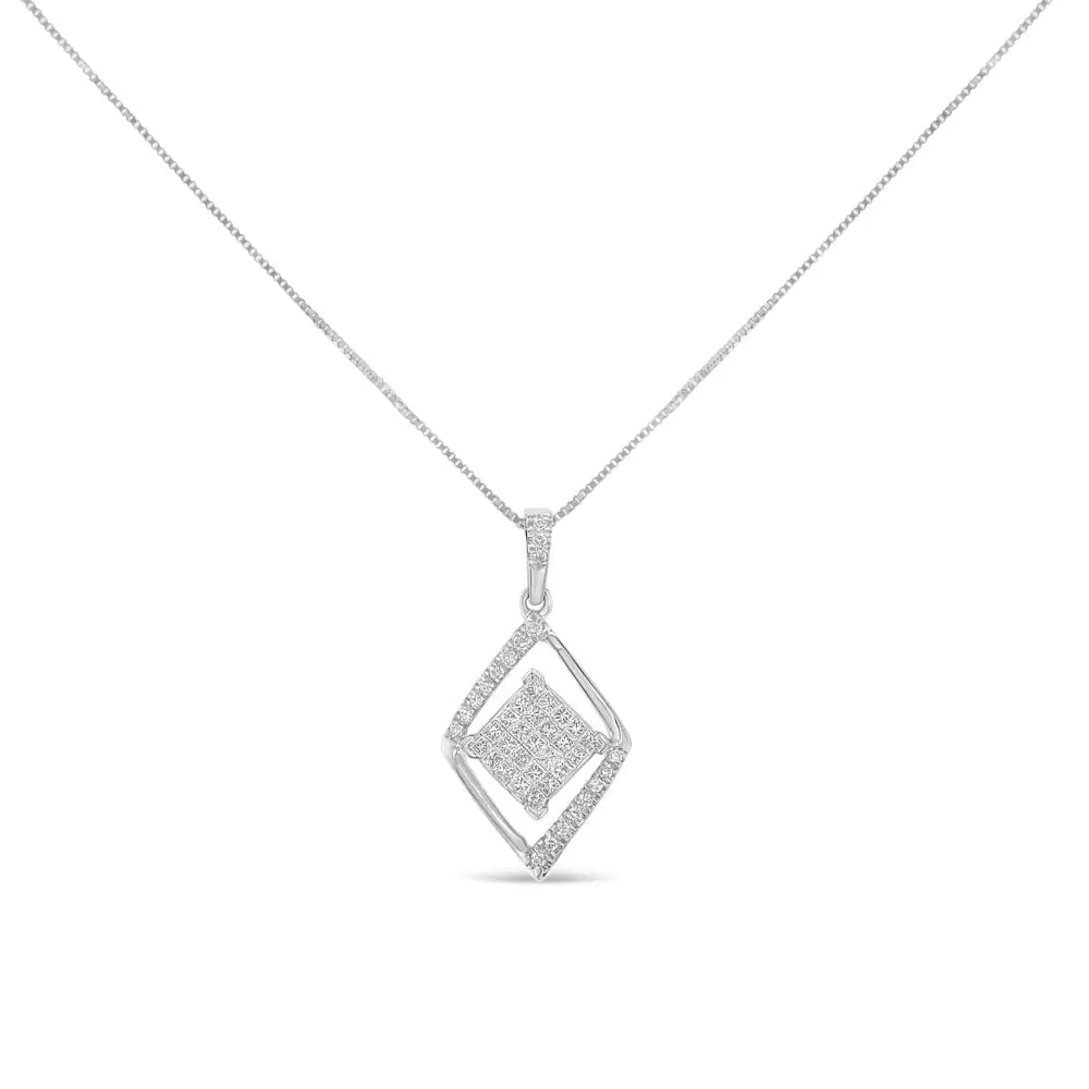 10k White Gold 1/3 Cttw Round and Princess-cut Diamond Double Triangle 18’’ Pendant Necklace (h-i Color Si1-si2