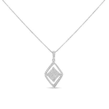 10k White Gold 1/3 Cttw Round and Princess-cut Diamond Double Triangle 18’’ Pendant Necklace (h-i Color Si1-si2