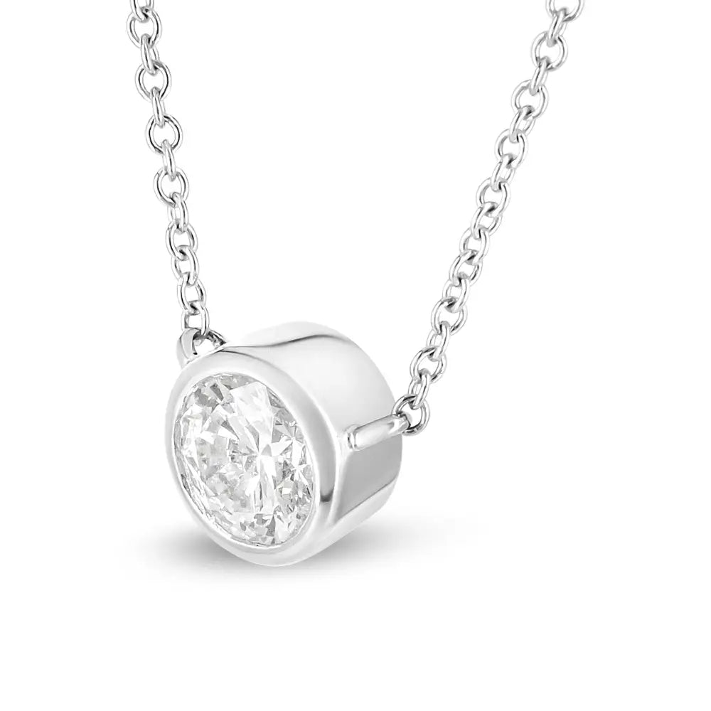 10k White Gold 1/3 Cttw Round Bezel-set Diamond Solitaire Pendant Necklace (i-j Color I1-i2 Clarity) - Adjustable