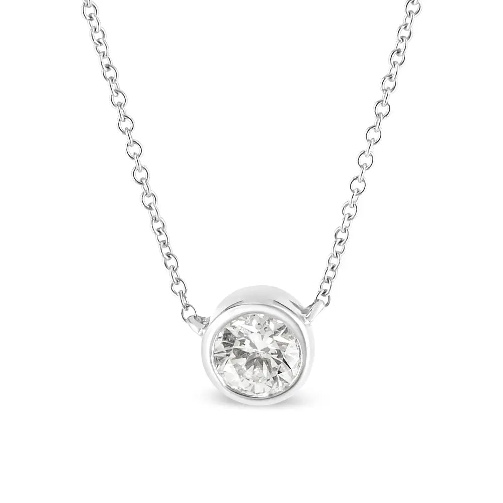 10k White Gold 1/3 Cttw Round Bezel-set Diamond Solitaire Pendant Necklace (i-j Color I1-i2 Clarity) - Adjustable