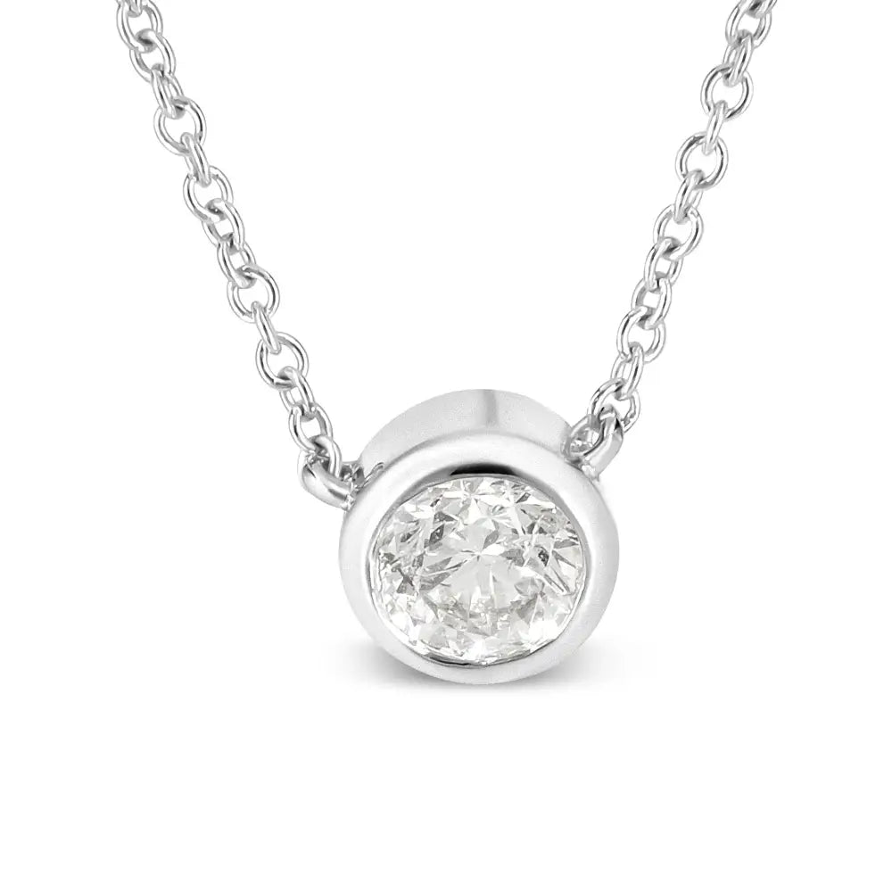 10k White Gold 1/3 Cttw Round Bezel-set Diamond Solitaire Pendant Necklace (i-j Color I1-i2 Clarity) - Adjustable