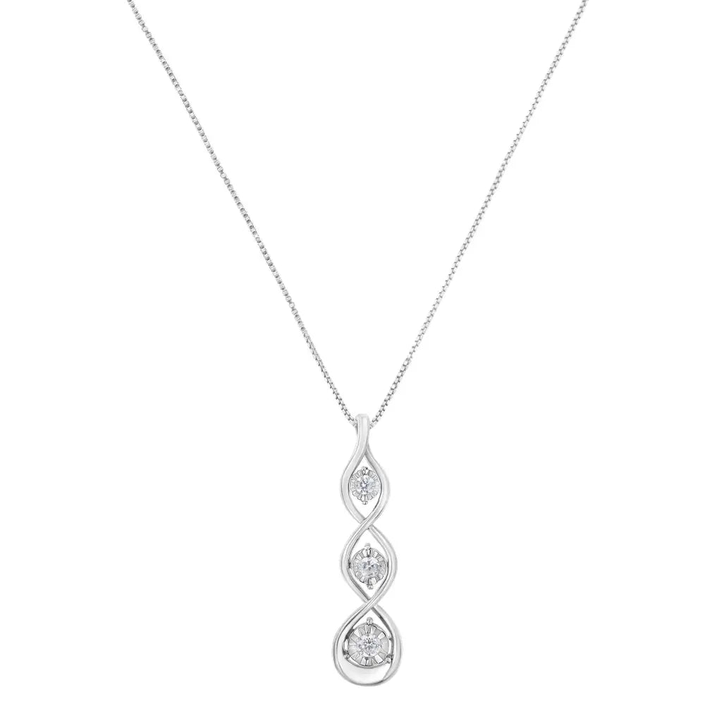 10k White Gold 1/4 Cttw 3-stone Diamond Drop Twisted Pendant Necklace (i-j I2-i3) - Fine Jewelry us Direct