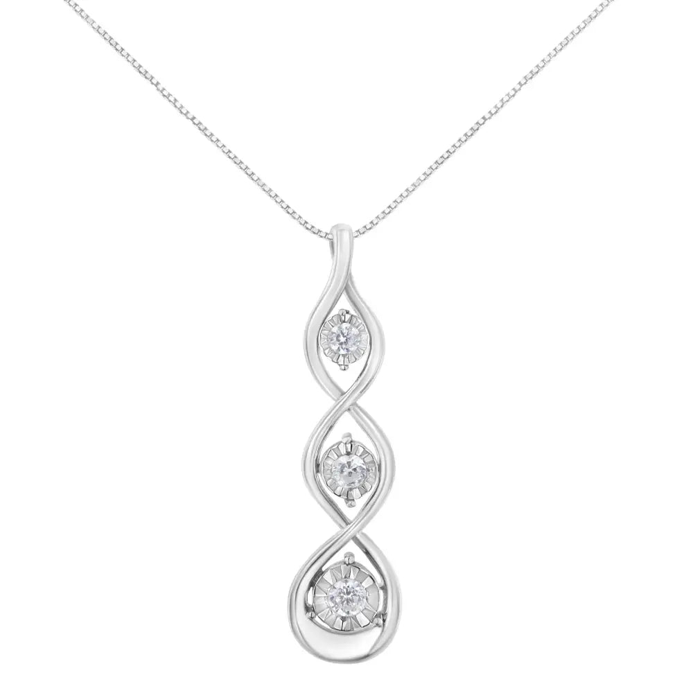 10k White Gold 1/4 Cttw 3-stone Diamond Drop Twisted Pendant Necklace (i-j I2-i3) - Fine Jewelry us Direct