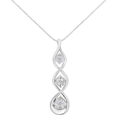 10k White Gold 1/4 Cttw 3-stone Diamond Drop Twisted Pendant Necklace (i-j I2-i3) - Fine Jewelry us Direct