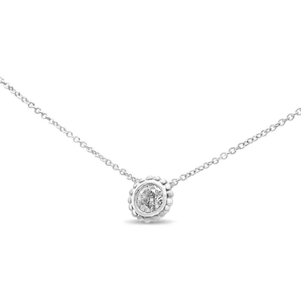 10k White Gold 1/4 Cttw Bezel-set Round Diamond Solitaire Floral Pendant 18’’ Necklace (i-j Color Si2-i1 Clarity)