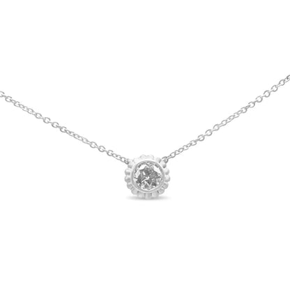 10k White Gold 1/4 Cttw Bezel-set Round Diamond Solitaire Floral Pendant 18’’ Necklace (i-j Color Si2-i1 Clarity)