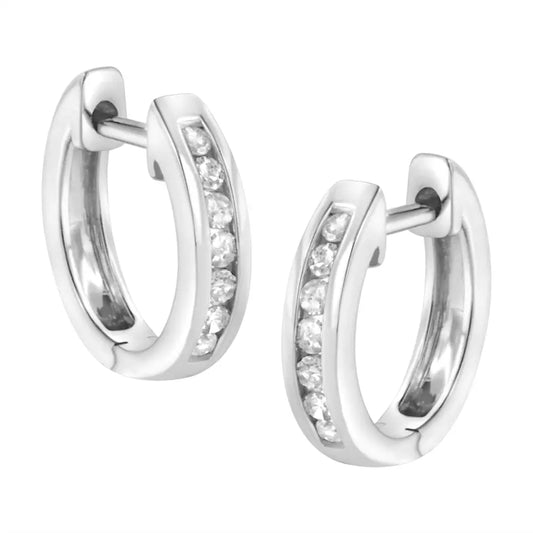 10k White Gold 1/4 Cttw Channel Set Round-cut Diamond Hoop Earrings (i-j Color I3 Clarity) - Fine Jewelry us Direct