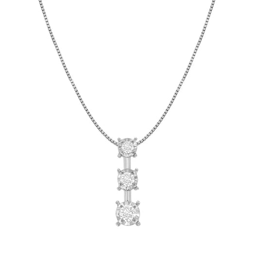 10k White Gold 1/4 Cttw Diamond 3 Stone Drop Pendant Necklace (j-k I1-i2) - Fine Jewelry us Direct