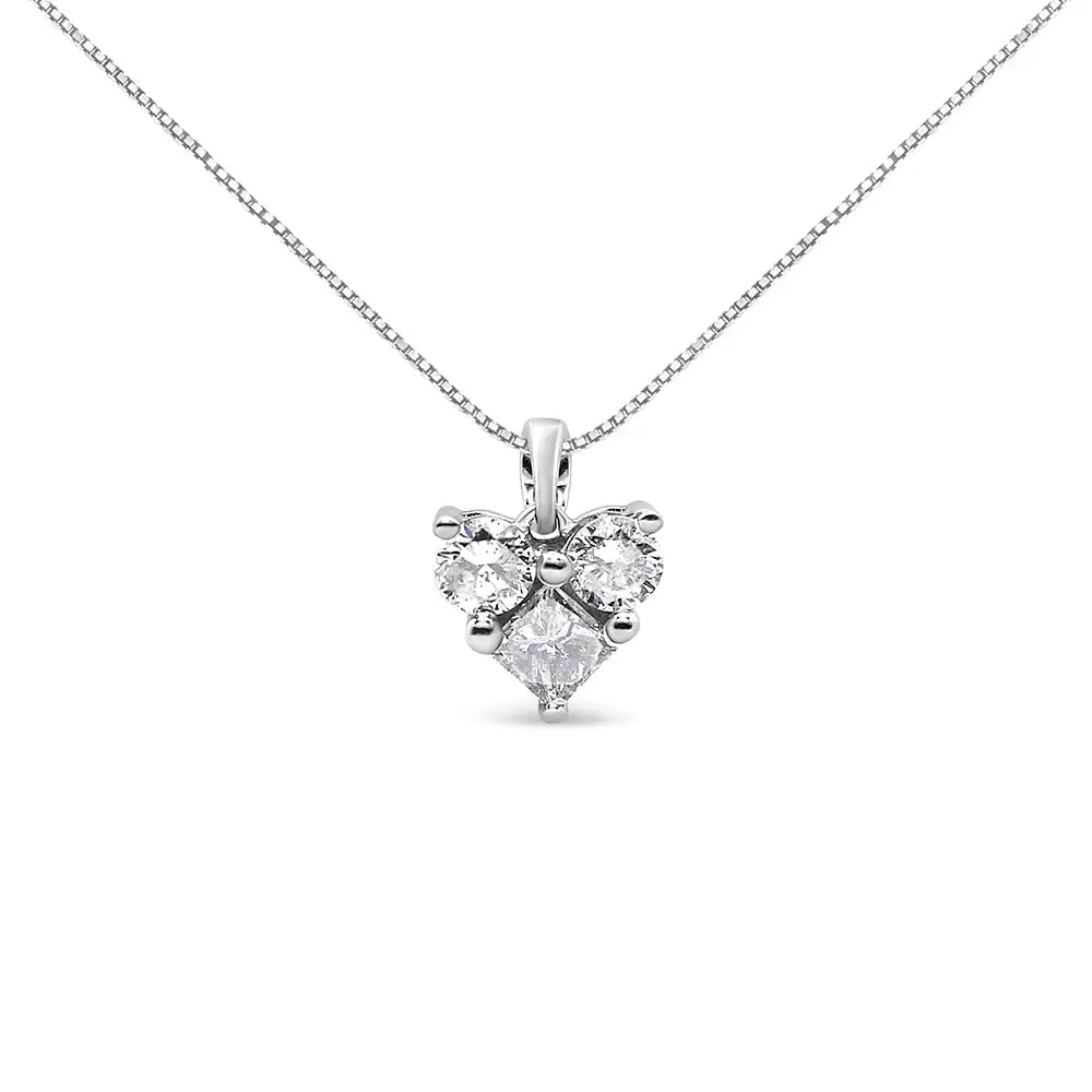 10k White Gold 1/4 Cttw Diamond 3 Stone Heart Shaped Pendant 18’’ Necklace (j-k Color I1-i2 Clarity) - Fine Jewelry