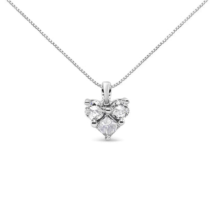 10k White Gold 1/4 Cttw Diamond 3 Stone Heart Shaped Pendant 18’’ Necklace (j-k Color I1-i2 Clarity) - Fine Jewelry