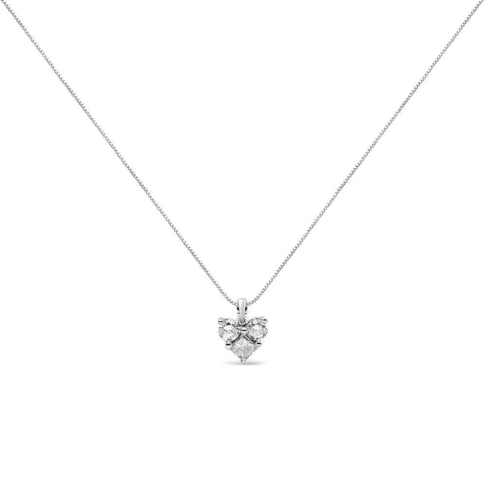 10k White Gold 1/4 Cttw Diamond 3 Stone Heart Shaped Pendant 18’’ Necklace (j-k Color I1-i2 Clarity) - Fine Jewelry