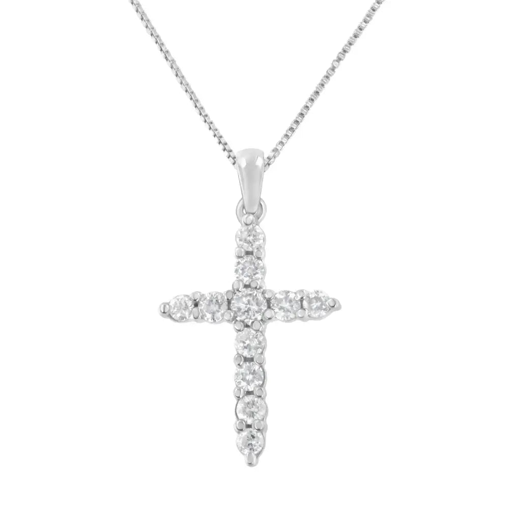 10k White Gold 1/4 Cttw Diamond Cross Pendant Necklace (i-j I2-i3) - Fine Jewelry us Direct