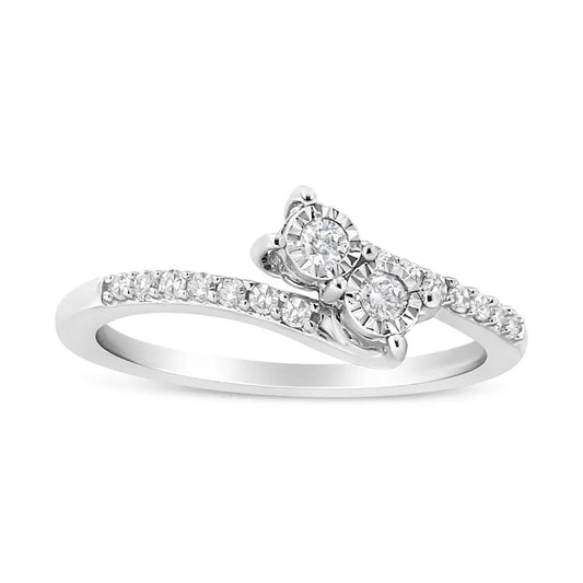 10k White Gold 1/4 Cttw Miracle Set Round Cut Diamond Two-stone Ring (h-i Color I2 Clarity) - Fine Jewelry us Direct