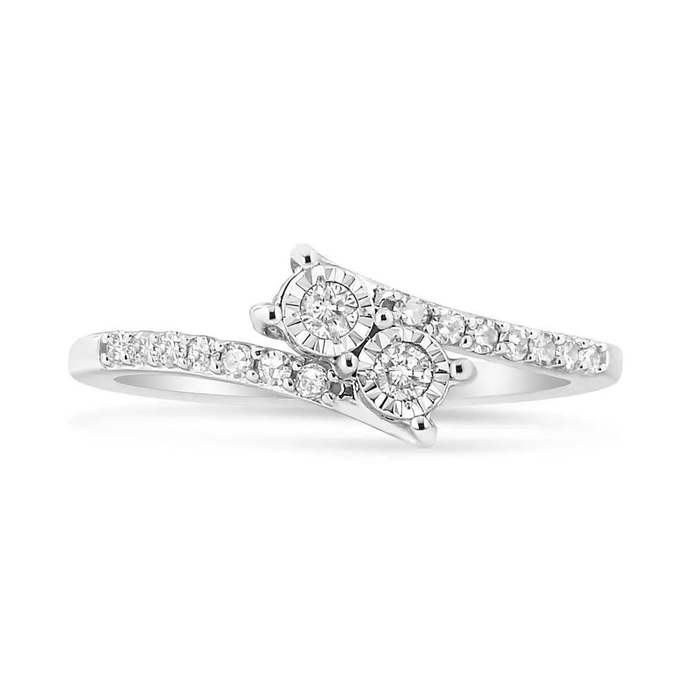 10k White Gold 1/4 Cttw Miracle Set Round Cut Diamond Two-stone Ring (h-i Color I2 Clarity) - Fine Jewelry us Direct