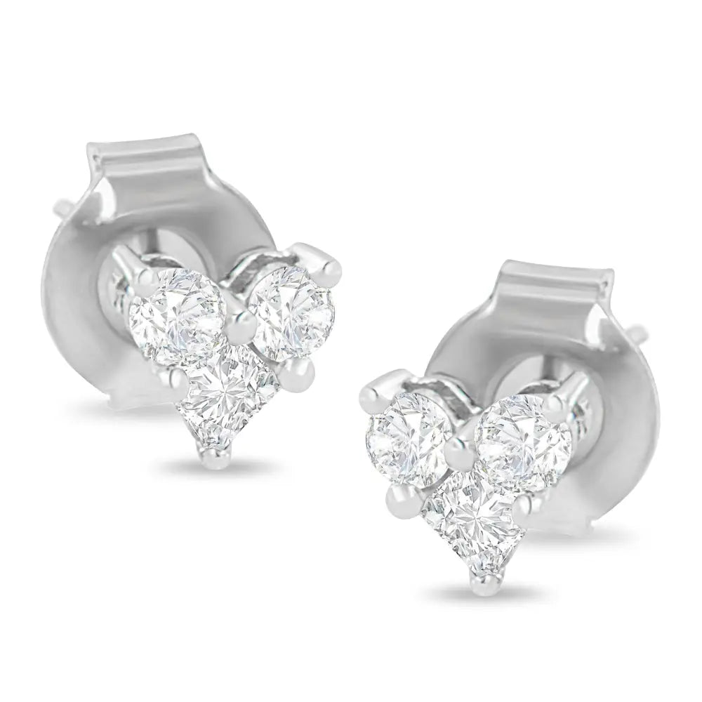 10k White Gold 1/4 Cttw Round and Princess-cut Diamond Composite Heart Shape Stud Earring (i-j Color I1-i2 Clarity)