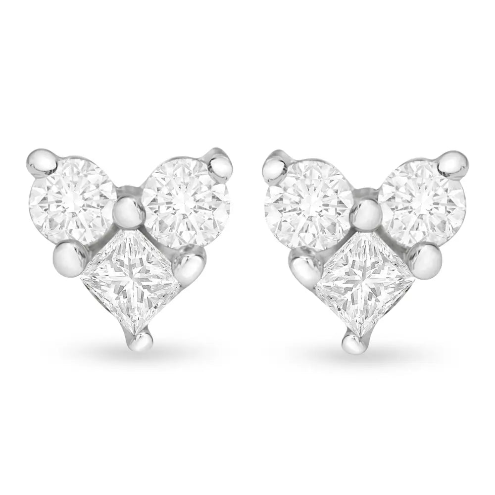 10k White Gold 1/4 Cttw Round and Princess-cut Diamond Composite Heart Shape Stud Earring (i-j Color I1-i2 Clarity)