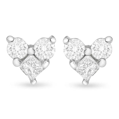 10k White Gold 1/4 Cttw Round and Princess-cut Diamond Composite Heart Shape Stud Earring (i-j Color I1-i2 Clarity)