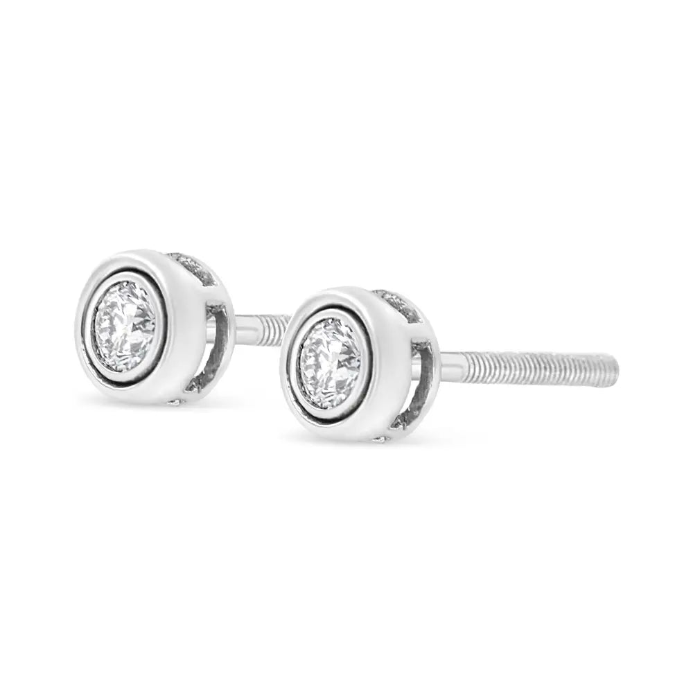 10k White Gold 1/5 Cttw Lab Grown Round Brilliant-cut Diamond Modern Bezel-set Stud Earring (f-g Color Vs2-si1 Clarity)