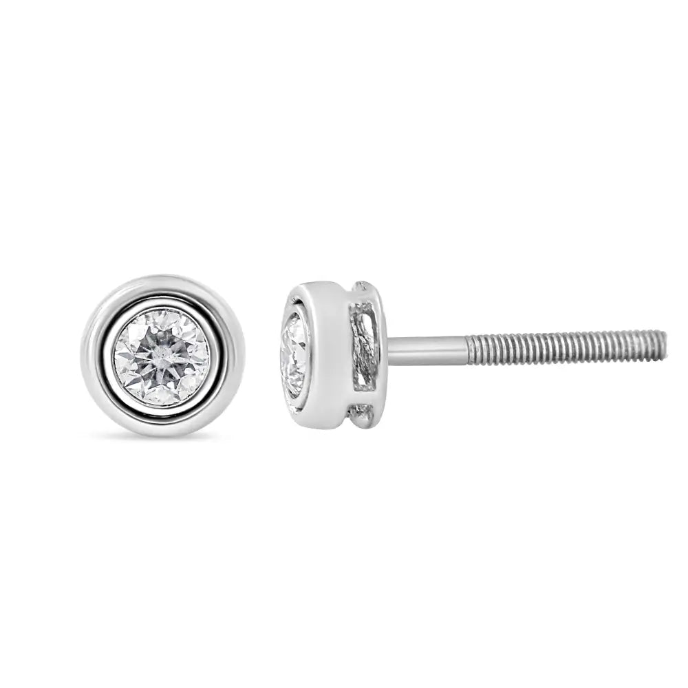 10k White Gold 1/5 Cttw Lab Grown Round Brilliant-cut Diamond Modern Bezel-set Stud Earring (f-g Color Vs2-si1 Clarity)