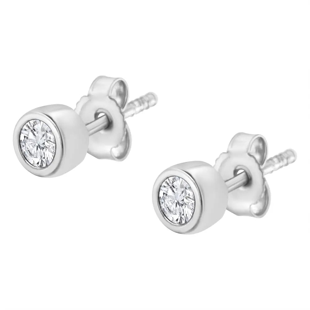 10k White Gold 1/5 Cttw Round Brilliant-cut Near Colorless Diamond Bezel-set Stud Earrings (h-i Color I1-i2 Clarity)