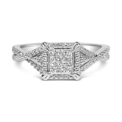 10k White Gold 1/7 Cttw Princess Cut Diamond Composite Head and Beaded Shank Engagement Ring (h-i Color Si1-si2