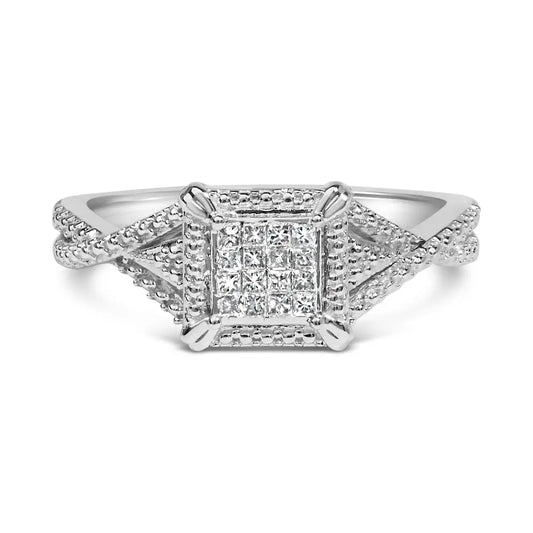 10k White Gold 1/7 Cttw Princess Cut Diamond Composite Head and Beaded Shank Engagement Ring (h-i Color Si1-si2