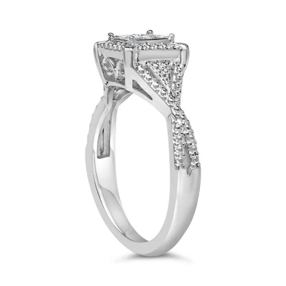 10k White Gold 1/7 Cttw Princess Cut Diamond Composite Head and Beaded Shank Engagement Ring (h-i Color Si1-si2