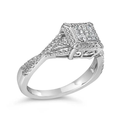 10k White Gold 1/7 Cttw Princess Cut Diamond Composite Head and Beaded Shank Engagement Ring (h-i Color Si1-si2