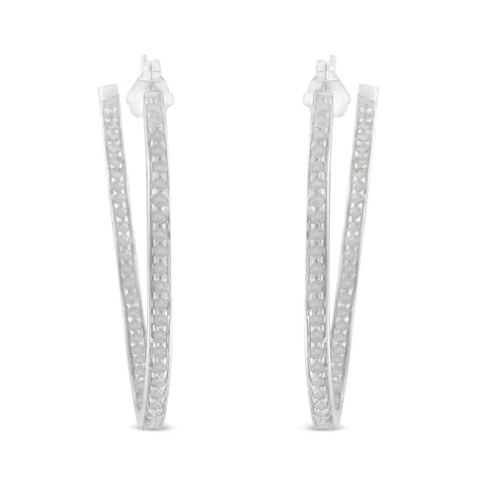 10k White Gold 1 Cttw Diamond Inside-out Hoop Earrings (i-j Clarity I2-i3 Color) - Fine Jewelry us Direct