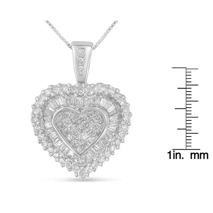 10k White Gold 1 Cttw Multi Cut Diamond Heart Pendant Necklace (h-i I1-i2) - Fine Jewelry us Direct