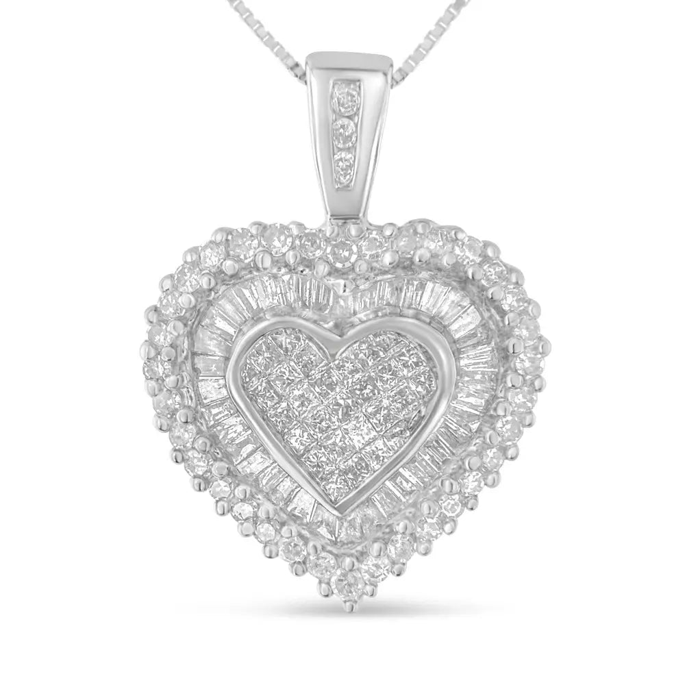 10k White Gold 1 Cttw Multi Cut Diamond Heart Pendant Necklace (h-i I1-i2) - Fine Jewelry us Direct