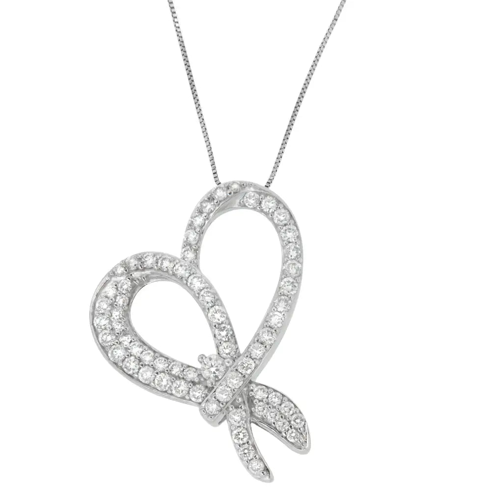 10k White Gold 1 Cttw Round Cut Diamond Heart and Bow Pendant Necklace (g-h Si1-si2) - Fine Jewelry us Direct