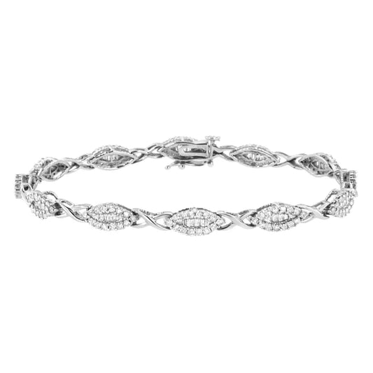 10k White Gold 2.0 Cttw Round and Baguette-cut Diamond X-link Tennis Bracelet (i-j Color I2-i3 Clarity) - 7’’