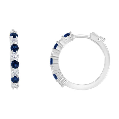 10k White Gold 2.5mm Sapphire Gemstone and 1/2 Cttw Diamond Hoop Earrings (h-i Color I1-i2 Clarity) - Fine Jewelry