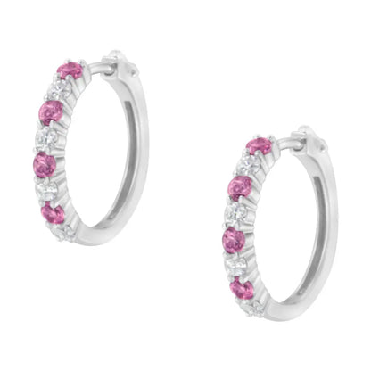 10k White Gold 2.5mm Sapphire Gemstone and 1/2 Cttw Diamond Hoop Earrings (h-i Color I1-i2 Clarity) - Fine Jewelry