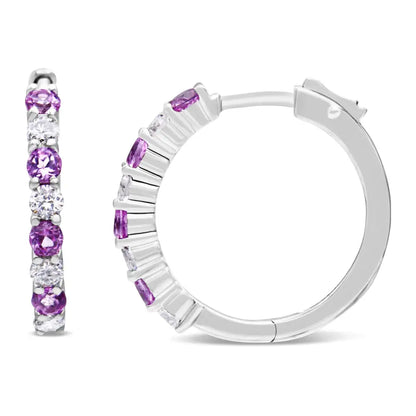 10k White Gold 2.5mm Sapphire Gemstone and 1/2 Cttw Diamond Hoop Earrings (h-i Color I1-i2 Clarity) - Fine Jewelry