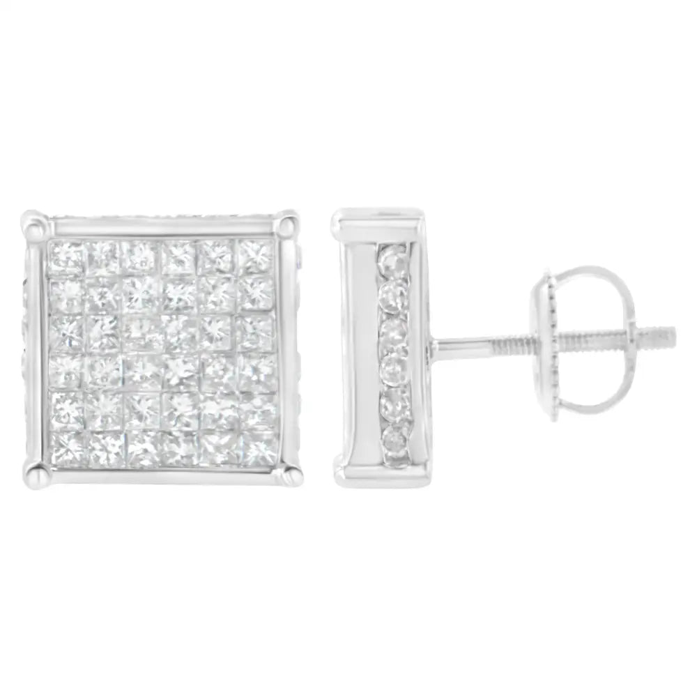 10k White Gold 2ct Tdw Princess-cut Composite Diamond Stud Earring (i-j,i2-i3) - Fine Jewelry us Direct