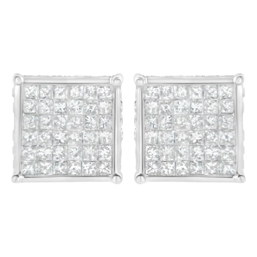 10k White Gold 2ct Tdw Princess-cut Composite Diamond Stud Earring (i-j,i2-i3) - Fine Jewelry us Direct