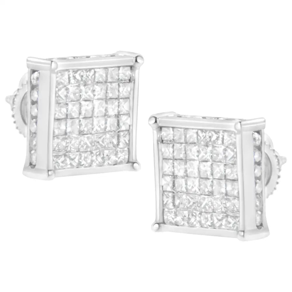 10k White Gold 2ct Tdw Princess-cut Composite Diamond Stud Earring (i-j,i2-i3) - Fine Jewelry us Direct