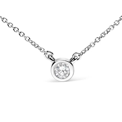 10k White Gold 3/10 Carat Round Brilliant-cut Diamond Modern Bezel-set Solitaire 16’’-18’’ Pendant Necklace