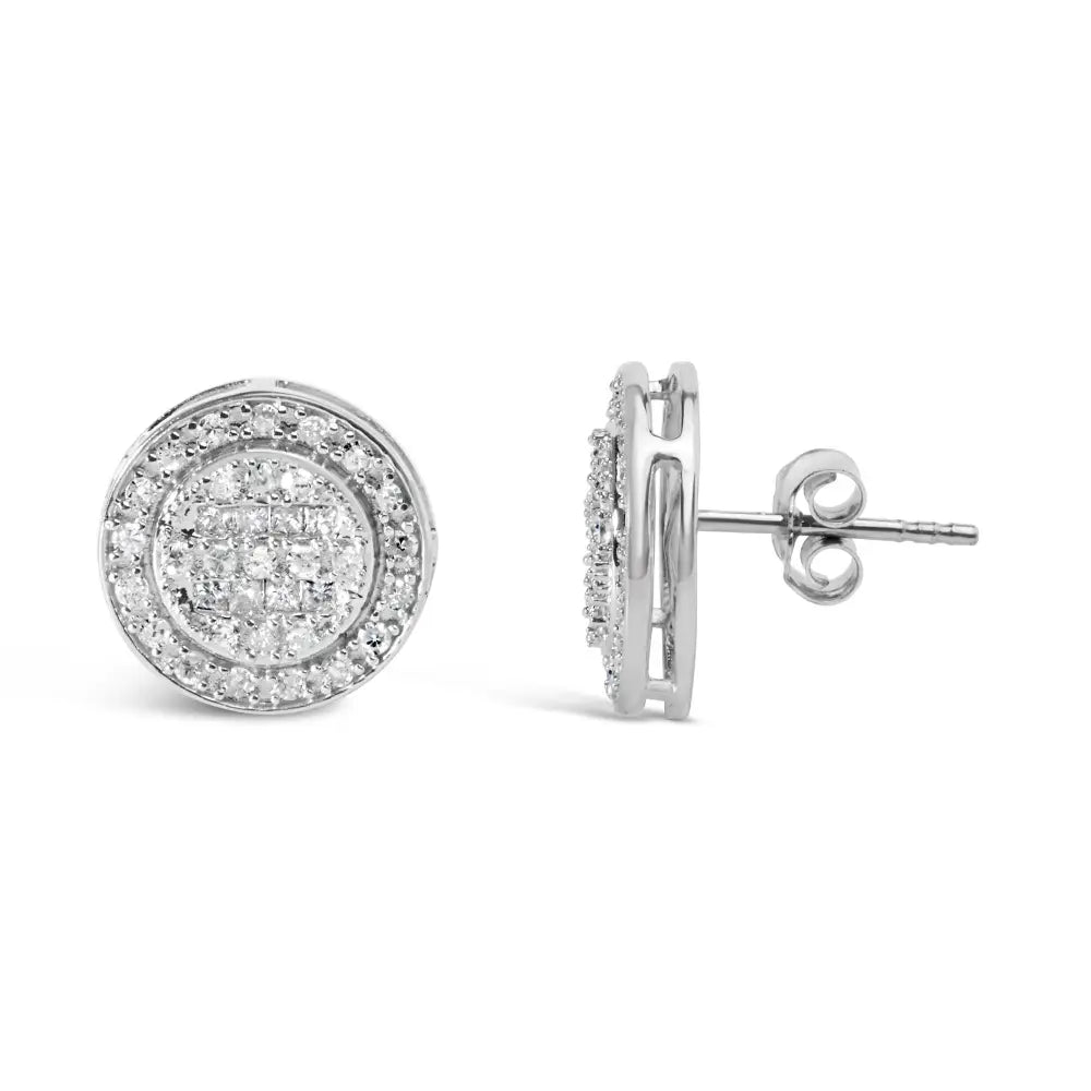 10k White Gold 3/4 Cttw Diamond Composite with Halo Stud Earrings (h-i Color Si1-si2 Clarity) - Fine Jewelry us Direct