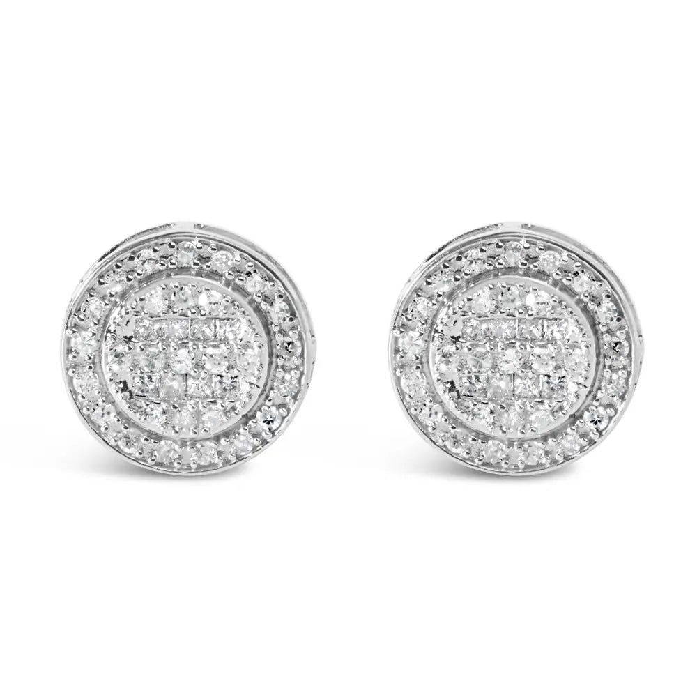 10k White Gold 3/4 Cttw Diamond Composite with Halo Stud Earrings (h-i Color Si1-si2 Clarity) - Fine Jewelry us Direct