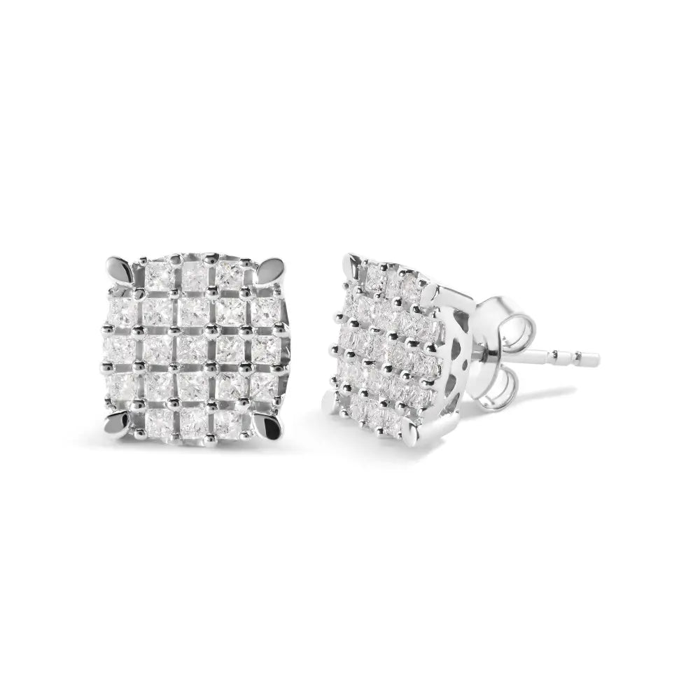 10k White Gold 3/4 Cttw Princess Diamond Composite Cushion Shape Stud Earrings (i-j Color I1-i2 Clarity) - Fine Jewelry