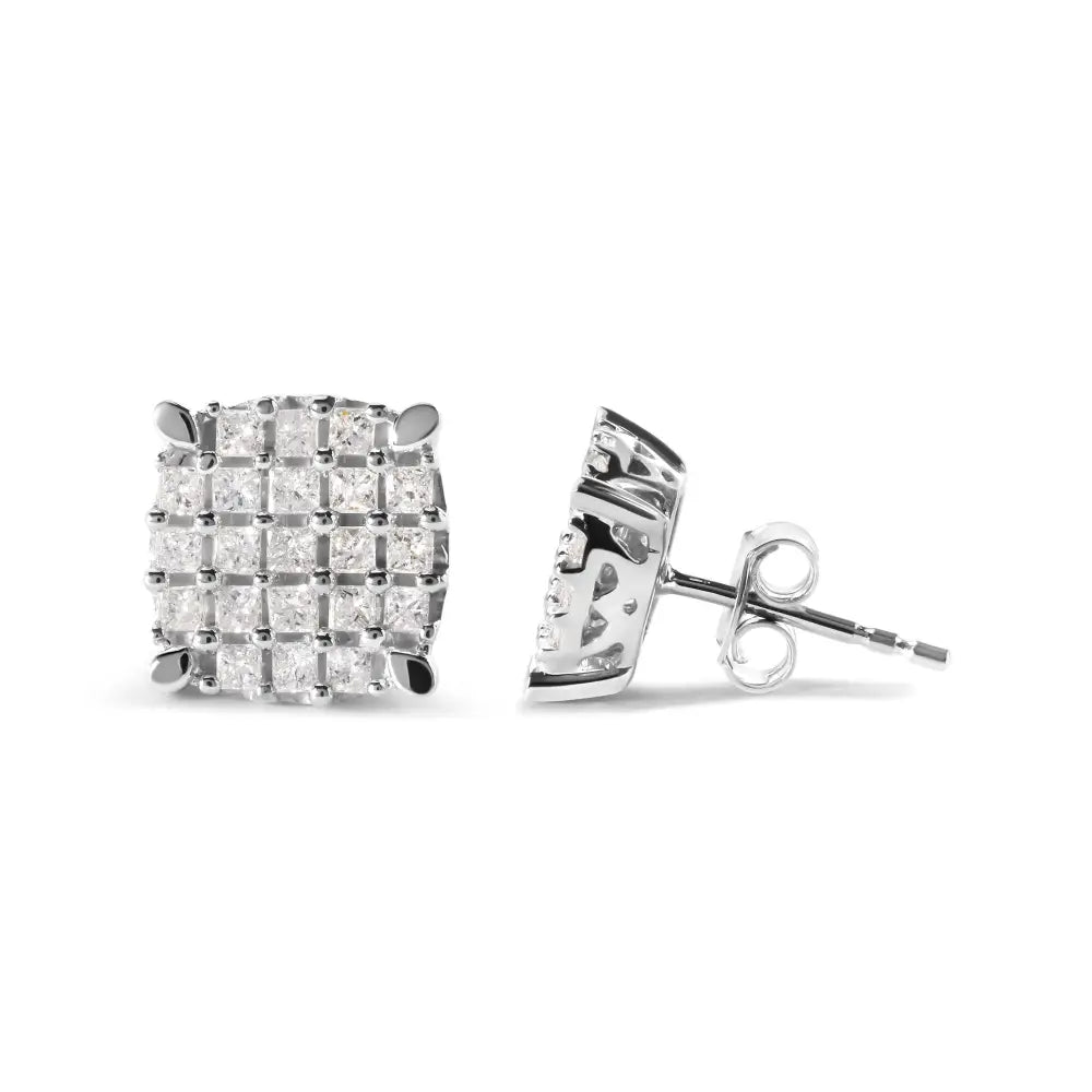 10k White Gold 3/4 Cttw Princess Diamond Composite Cushion Shape Stud Earrings (i-j Color I1-i2 Clarity) - Fine Jewelry