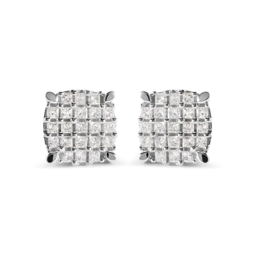 10k White Gold 3/4 Cttw Princess Diamond Composite Cushion Shape Stud Earrings (i-j Color I1-i2 Clarity) - Fine Jewelry