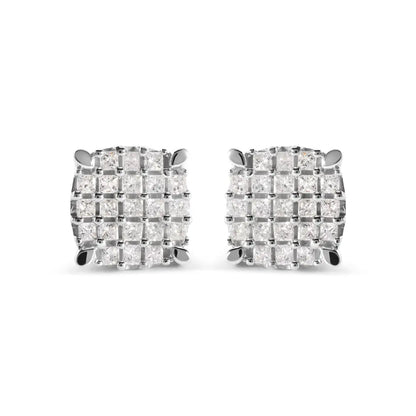 10k White Gold 3/4 Cttw Princess Diamond Composite Cushion Shape Stud Earrings (i-j Color I1-i2 Clarity) - Fine Jewelry