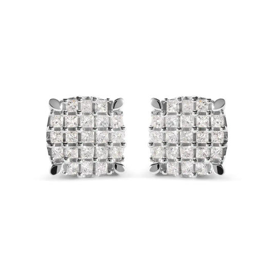 10k White Gold 3/4 Cttw Princess Diamond Composite Cushion Shape Stud Earrings (i-j Color I1-i2 Clarity) - Fine Jewelry