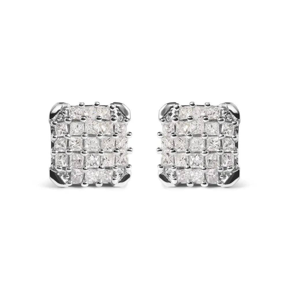 10k White Gold 3/4 Cttw Princess Diamond Composite Open Frame Stud Earrings (i-j Color I1-i2 Clarity) - Fine Jewelry